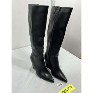 Womans Pb-3 NWOT The Drop Wedge Knee Length Boots 7.5 Black Side Zip Pointed Toe